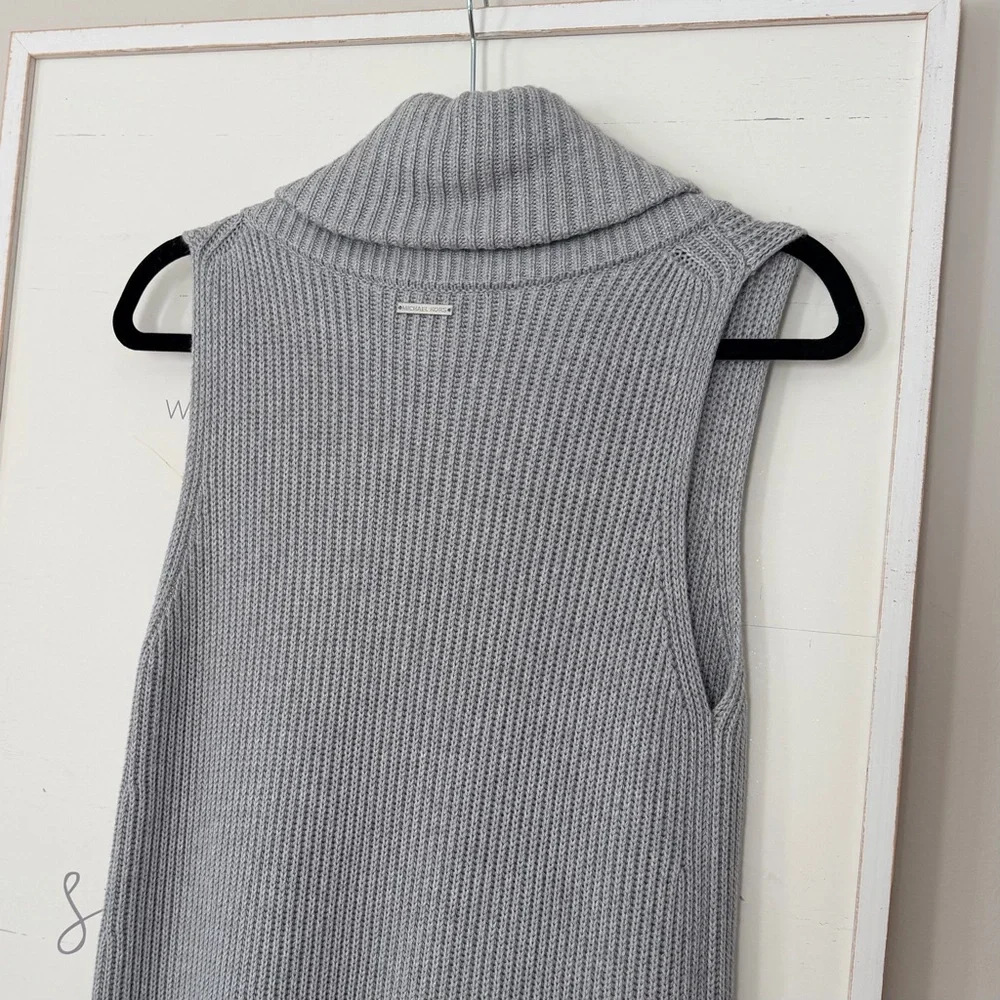 MICHAEL KORS Chunky Cable Knit Sleeveless Cowl Neck Sweater Tunic Grey Small